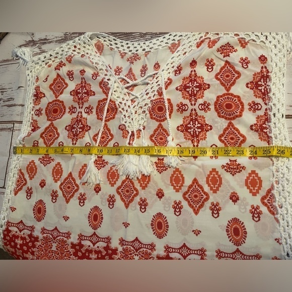 Swimsuit Coverup Top Damask Print Tassel Lace Up Crochet Batwing Plus size - Picture 11 of 12